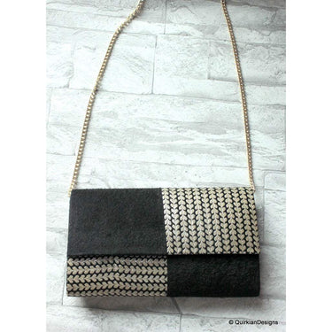 Black And Silver Brocade Fabric Clutch, Wedding Clutch, Party Bag, Hard Body Bag